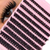 A pink plastic container filled with black cluster eyelashes for DIY beauty