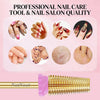A set of professional nail care tools and drill bits including various shaped files and a gold-colored nail drill.