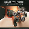 A close-up of a five-finger sonic massager device being applied to the neck and shoulder area of a person's arm.