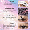 Step-by-step guide showing how to curl, bond, and place eyelash clusters for DIY makeup