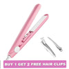 Fer à lisser et recourbe-cils en céramique rose 2-en-1 avec pinces à cheveux incluses