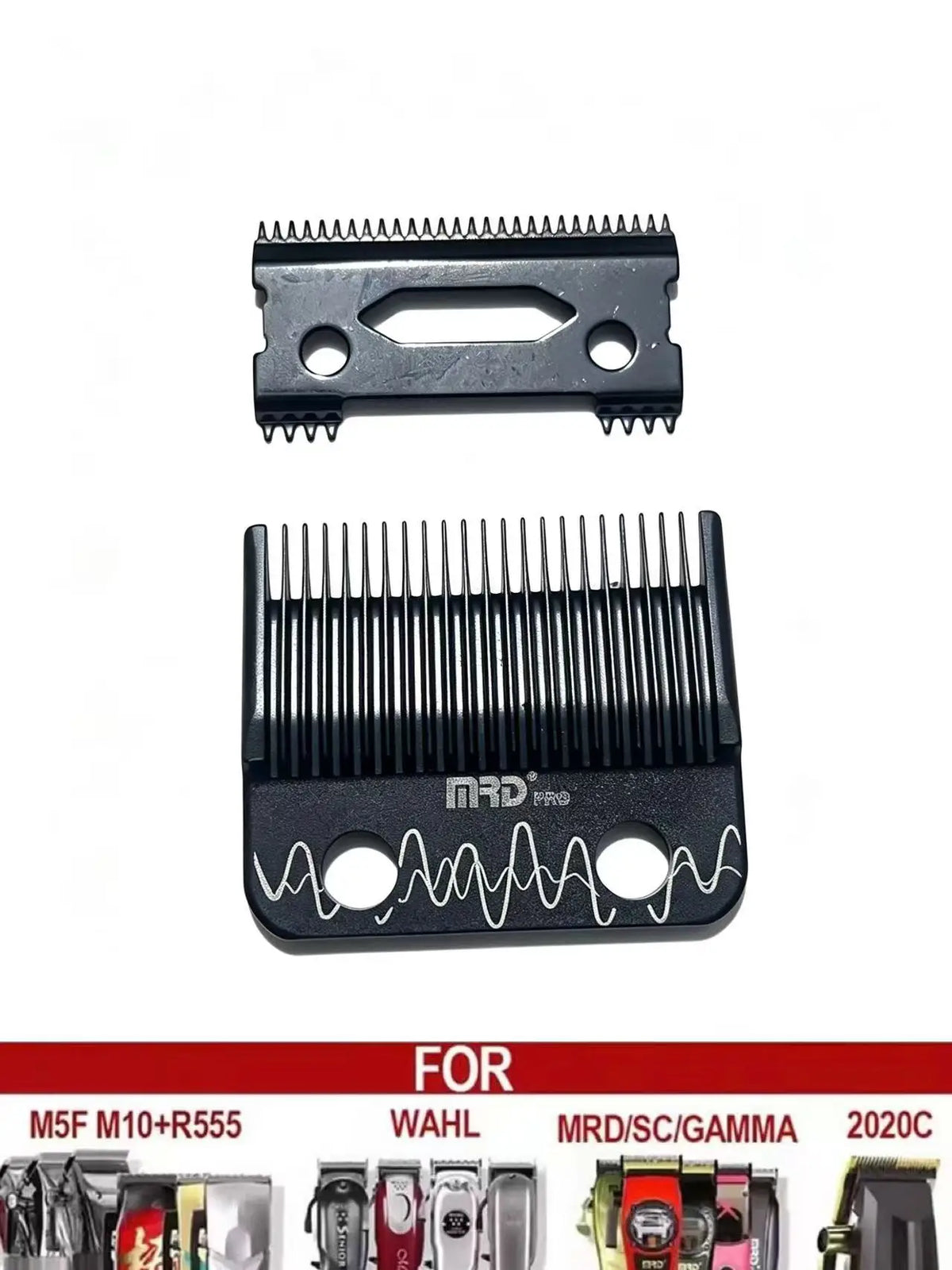 A set of professional hair clipper blades and attachments for various hair cutting purposes.