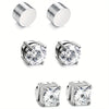 A set of six crystal magnetic stud earrings for men shown in various angles.