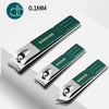 A pair of professional stainless steel manicure tools with green textured tips shown next to a measurement indicator.