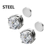 Silver crystal magnetic stud earrings for men shown in a studio setting