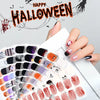 A collection of Halloween themed UV gel nail stickers featuring spooky designs and colors.