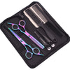 A black case holding professional stainless steel hairdressing scissors and a comb.