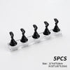 Un ensemble de cinq supports pour ongles magnétiques noirs présentés sur un socle en acrylique transparent.