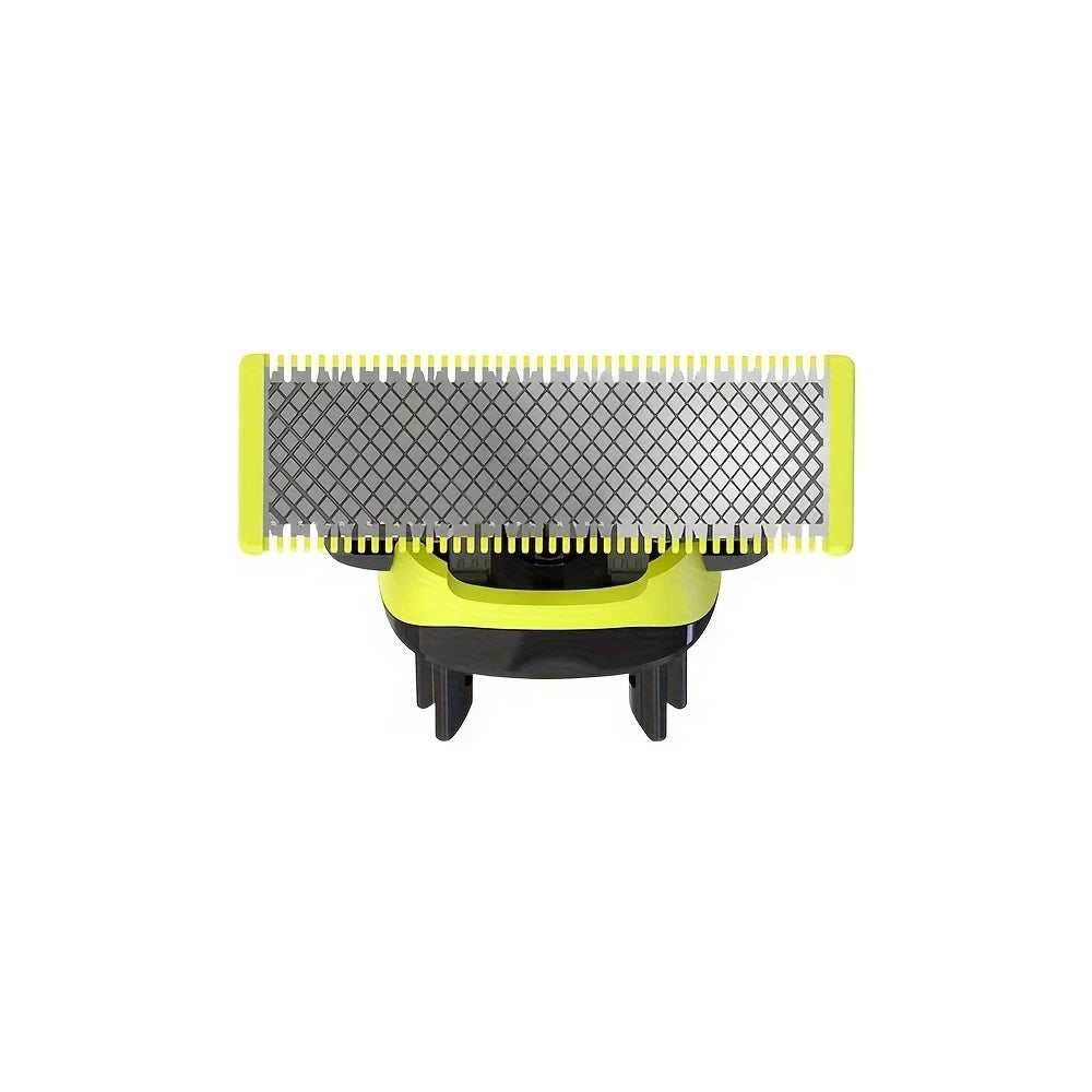 A yellow and black universal replacement razor blade set with a metal shaving head.