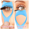 Un kit d'applicateur bouclier en silicone bleu pour mascara, montré en cours d'utilisation sur un œil, démontrant son ajustem