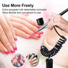 Hands using a portable airbrush kit for nail art, showing the detachable connector and flexible design.