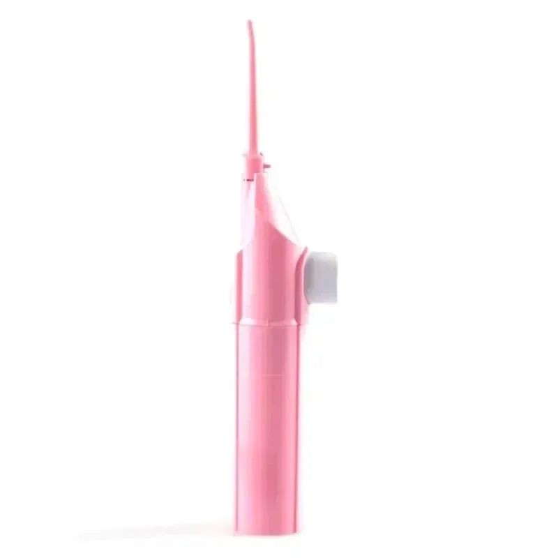 A pink manual high-pressure dental flosser device.
