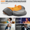 A gray electric cervical neck massager is shown with various usage contexts like after study, games, work, and travel.