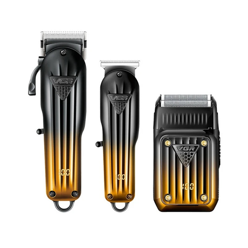 Set professioneller Haarschneider und Trimmer in schwarz und goldfarbener Optik