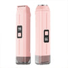 Afeitadora eléctrica rosa 2 en 1 con base transparente y pantalla digital mostrando 99 y 66.