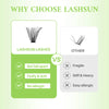 Comparison graphic showing Lashsun lashes versus other lash types, highlighting benefits like not falling apart and being non