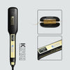 A black professional titanium flat iron hair straightener shown in various views.