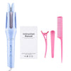 A set of pink and blue professional automatic ceramic curling irons and a manual instruction booklet.