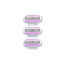 A set of three replacement shaving blades with pink and silver layered heads.