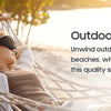 A woman is relaxing in a hammock outdoors using a sleep mask for relaxation.