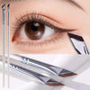 A set of ultra-thin angled eyeliner brushes shown next to an eye for precise makeup application.