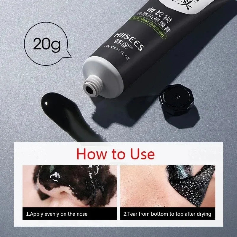 Tubo de mascarilla para extracción de puntos negros HISEES con aplicador y modo de uso.
