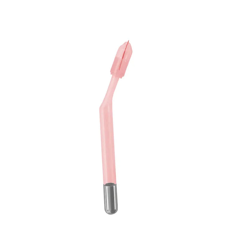 A pink high frequency facial electrotherapy wand with a pointed tip and a metallic base.