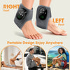 A pair of portable heated vibration ankle massagers shown on a right and left foot, demonstrating their use.