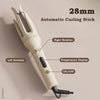 A beige automatic curling stick hair curler with a temperature display and on/off switch.