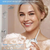 A woman is shown using a portable electric water flosser for oral cleaning, highlighting its IPX7 waterproof feature.