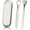 A set of stainless steel tongue scrapers for oral hygiene, shown in a silver finish.