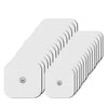 A set of white EMS muscle stimulator electrode pads stacked and laid out.