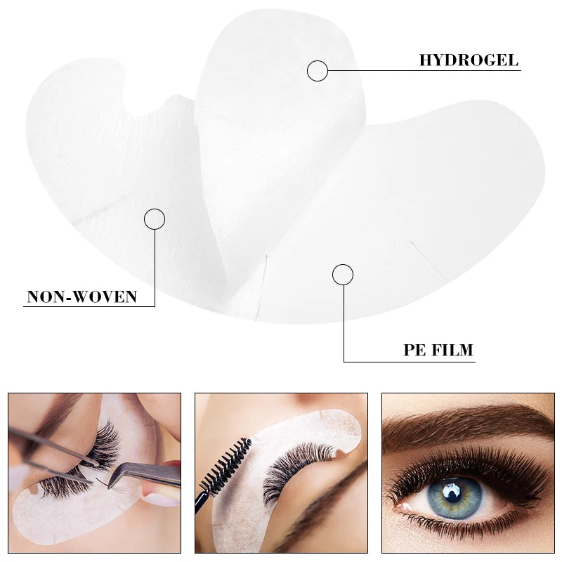 Divers types de patchs oculaires en hydrogel, non tissés et film PE pour extensions de cils.