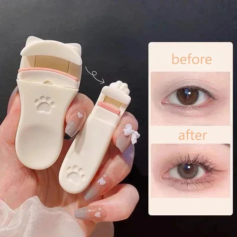 Comparaison avant et après montrant l'effet d'un recourbe-cils à griffes de chat sur un œil.