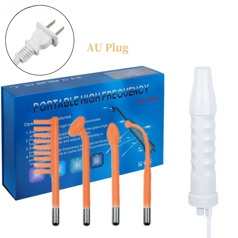 Portable high frequency facial rejuvenation wand kit with multiple probes and an AU plug