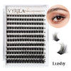 A display of black eyelash clusters for DIY extensions, showing various lengths and styles.