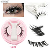 A pink magnetic mink false eyelash set with a white applicator and loose lashes shown in various angles.