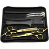 A black case containing professional stainless steel hair cutting scissors and combs.