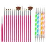 A set of precision nail art brushes with various sizes and colors including pink, white, and orange bristles.