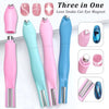 Un set de trois aimants à ongles rose et bleu pour effet œil de chat, de différentes formes et tailles.