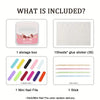 A set of pink handmade press-on nails including a storage box, glue stickers, a mini nail file, and a stick.