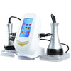 A white ultrasonic body sculpting device with a digital screen and two handheld probes resting on a clear base.