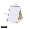 A portable folding makeup mirror with a 11cm width and 16cm height shown in a light beige color.