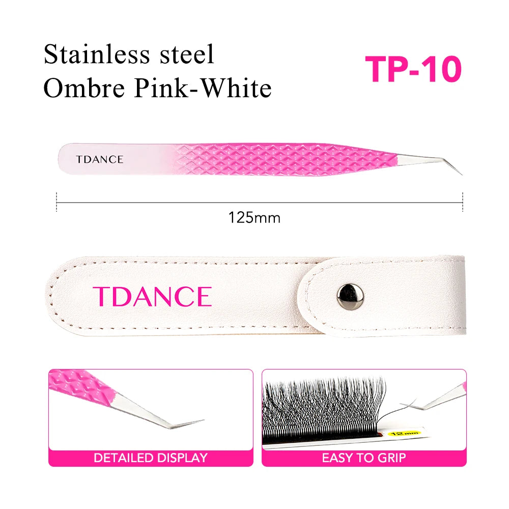 Pince à cils en acier inoxydable TP-10 rose-blanc avec affichage détaillé et design facile à saisir