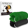 Green exfoliating loofah sponge with black handle and packaging for African net sponge