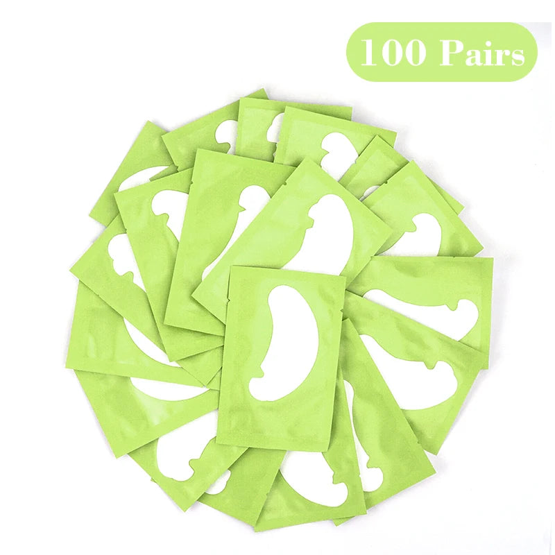100 paires de patchs hydrogélifiés vert clair pour extensions de cils