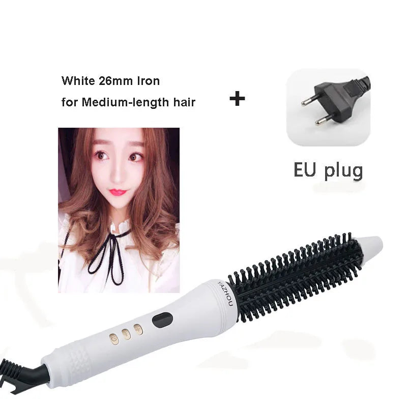 White 26mm iron for medium-length hair with an EU plug and a black styling tool.