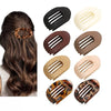 A set of oval flat hair clips in black, brown, and beige tones shown against a white background.