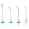 A pack of four white replacement tips for a water flosser oral irrigator