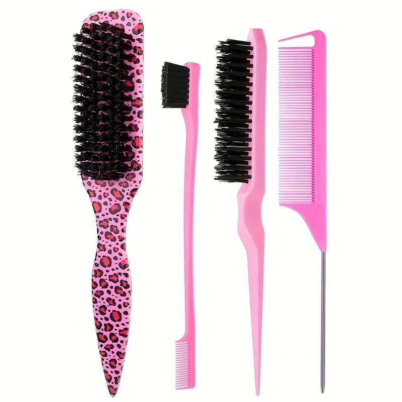 A set of three pink and black professional pointed tail combs for precise hair parting.